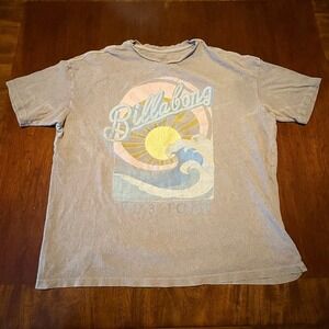 OVERSIZED Billabong Surf Graphic T-Shirt Size XS Gray Vintage Wash Wave Sun Logo